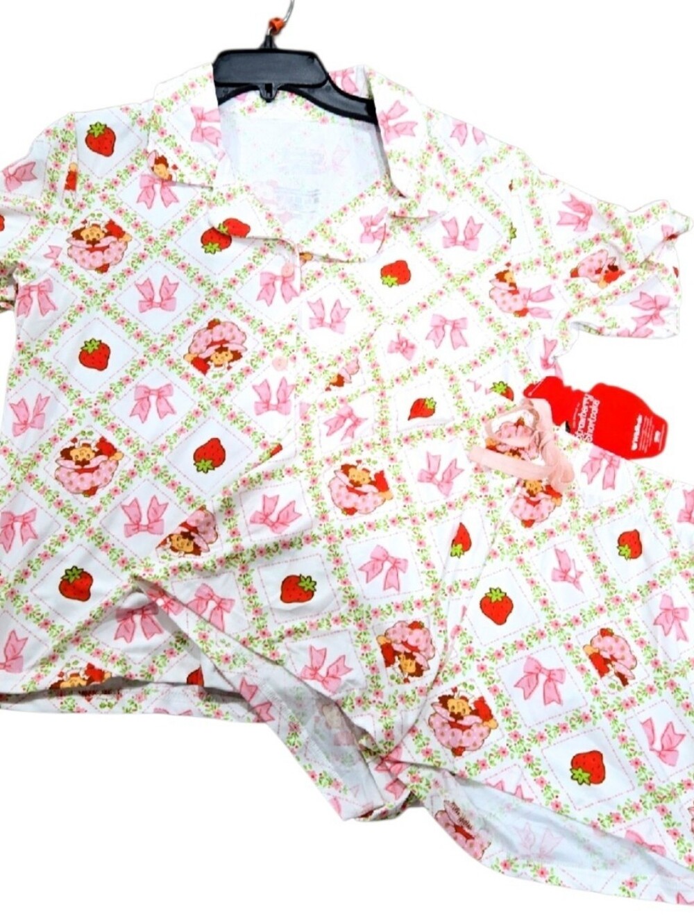 Strawberry Shortcake White Shorts Pajamas Pink Coquette Bow Size Medium - Picture 5 of 7